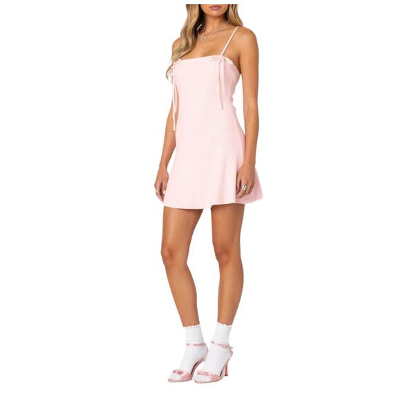 EDIKTED Bow Tie Rib Minidress Size Medium - Picture 3 of 12